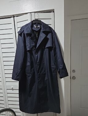 Men's Navy Double-Breasted Trench Coat by Halston